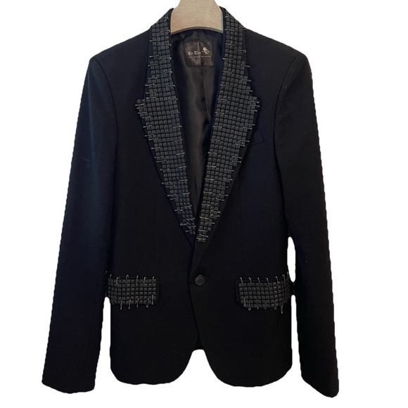 Blazer Jacket Mens 34R Black Studded Safety Pin Red Carpet Event Punk Goth Rock